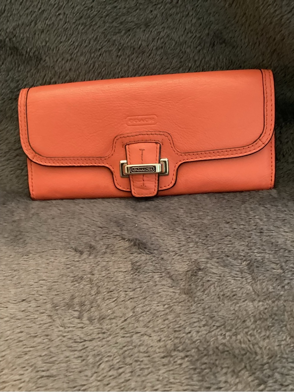 COACH Salmon Colored Vintage Leather Flap Wallet with Signature Buckle